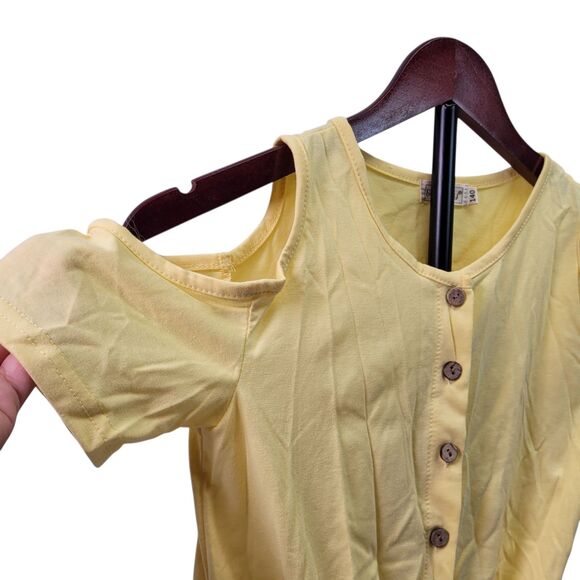 BesserBay Girls Button-Up Cold Shoulder & Tie Yellow Shirt Size 9-10 Years Old - Picture 7 of 11